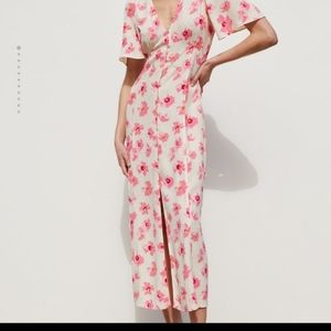Zara Pink floral midi dress size XS